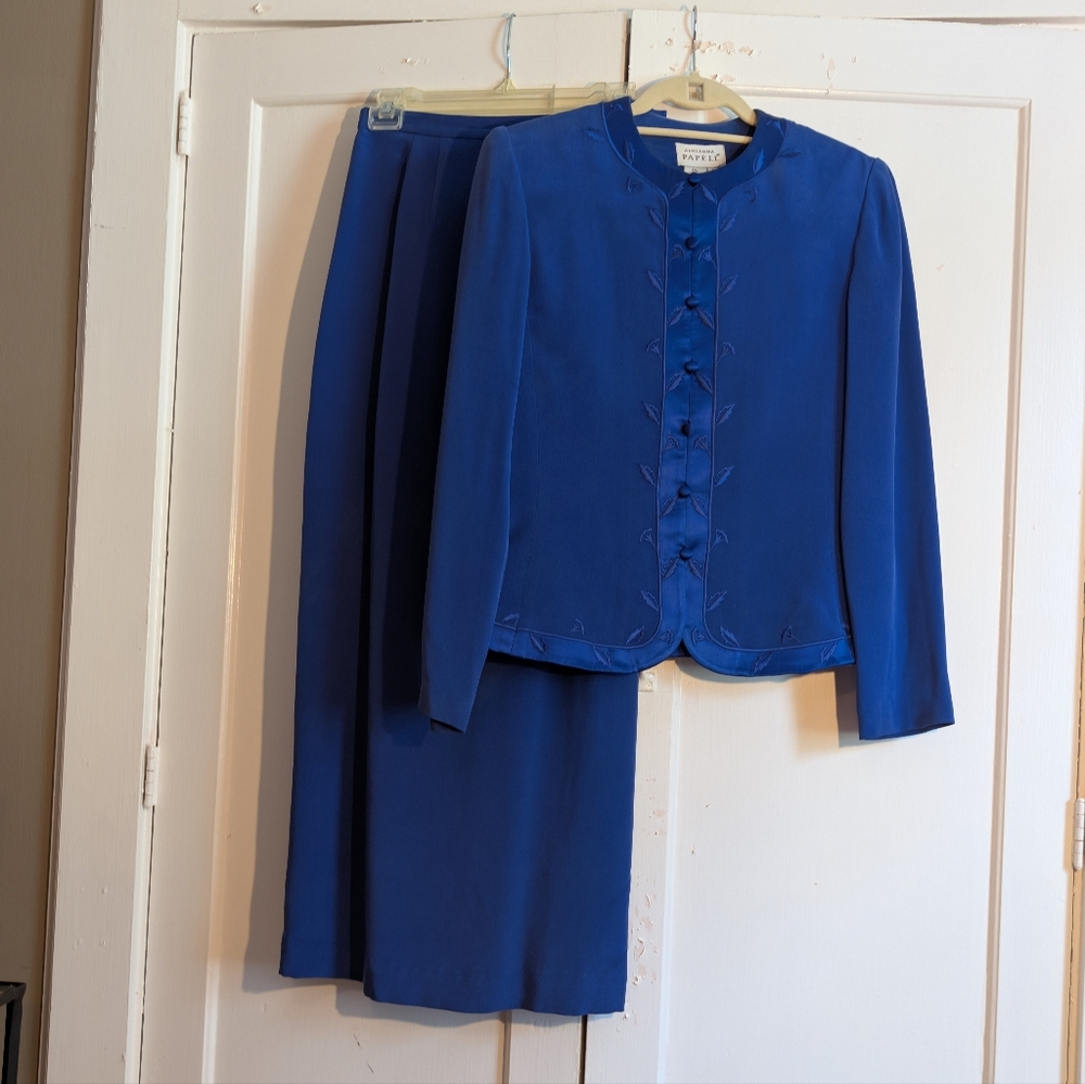 Adriana Papell Silk Suit, 6, Jacket and Maxi Skirt, Cobalt Blue, Stunning! EUC